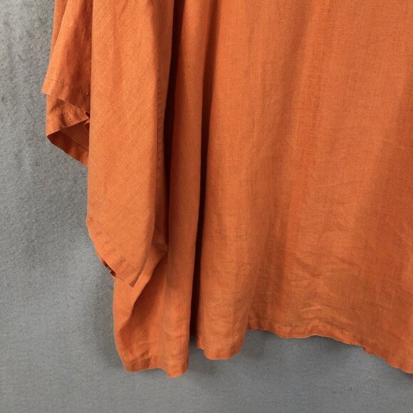 Pla Net Shirt Womens One Size Orange 100% Linen Crop Top Lagenlook  Coastal - Picture 12 of 16